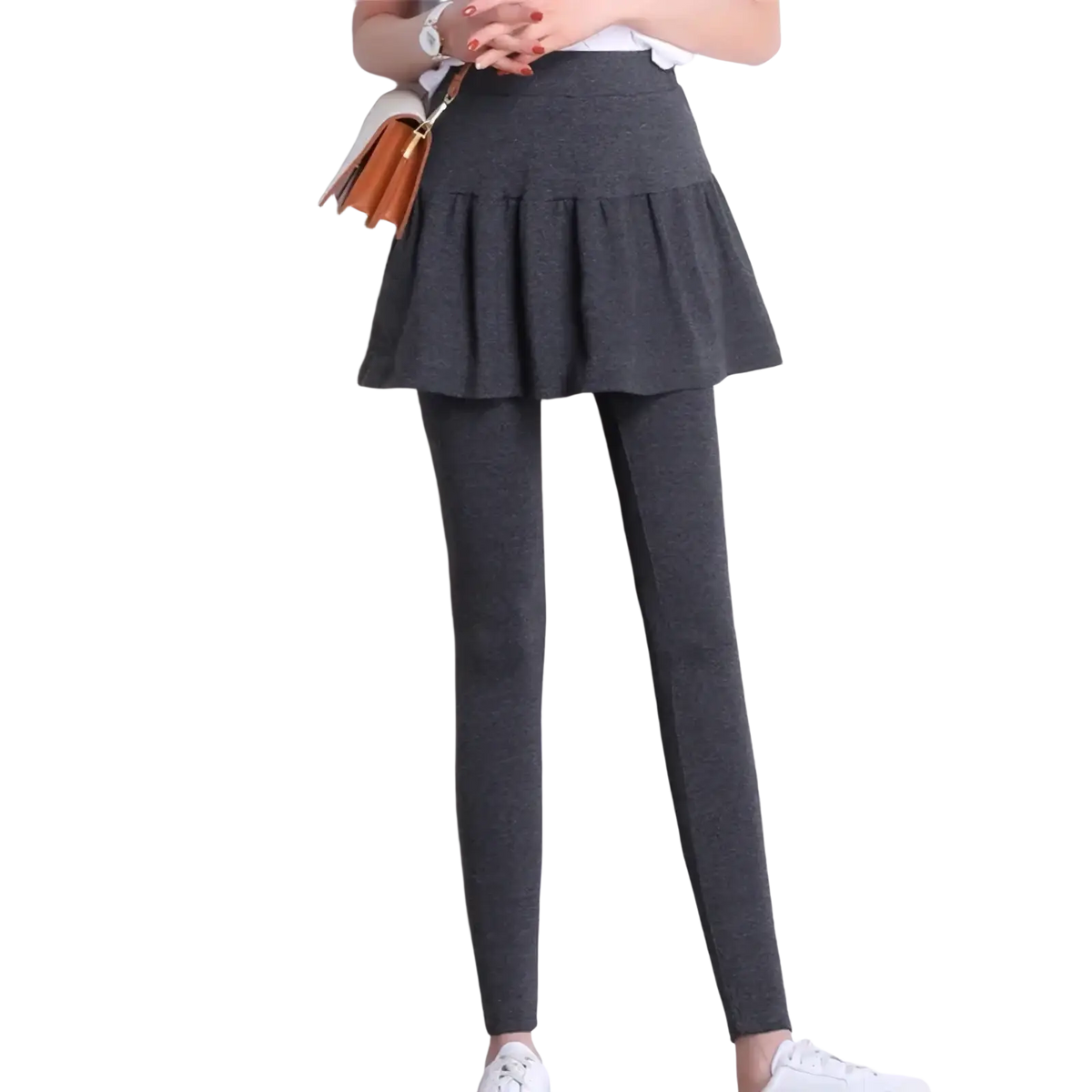 Dark gray thermal skirt leggings fleece lined winter pants set with cozy fleece lining for warmth and comfort