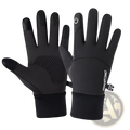 Black thermal touchscreen cycling gloves with textured fingertips ribbed cuffs and subtle brand logo on the back side