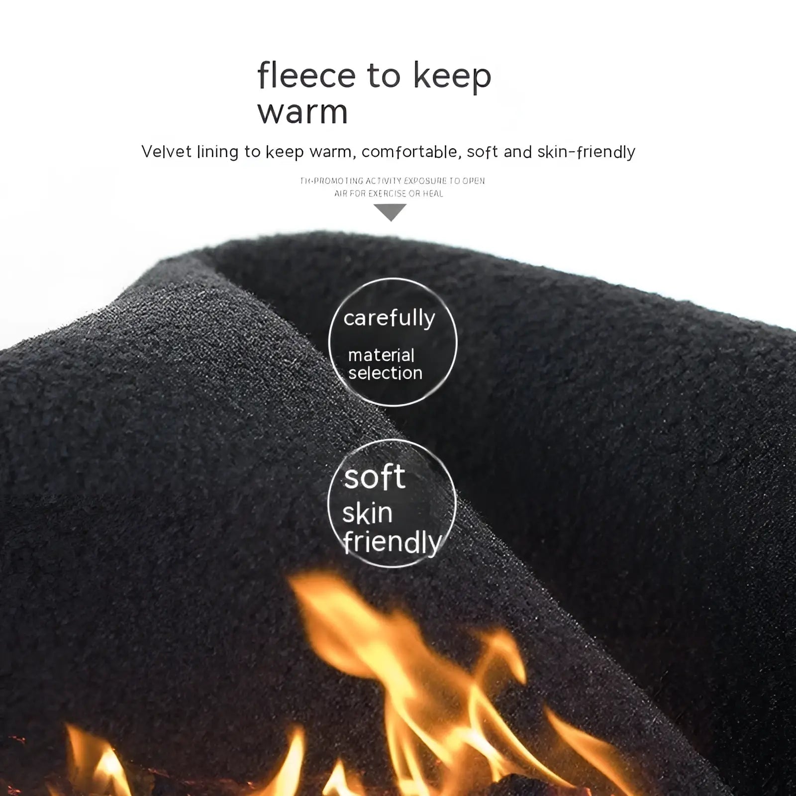 Black fleece thermal touchscreen cycling gloves with soft plush texture and velvet lining for warmth