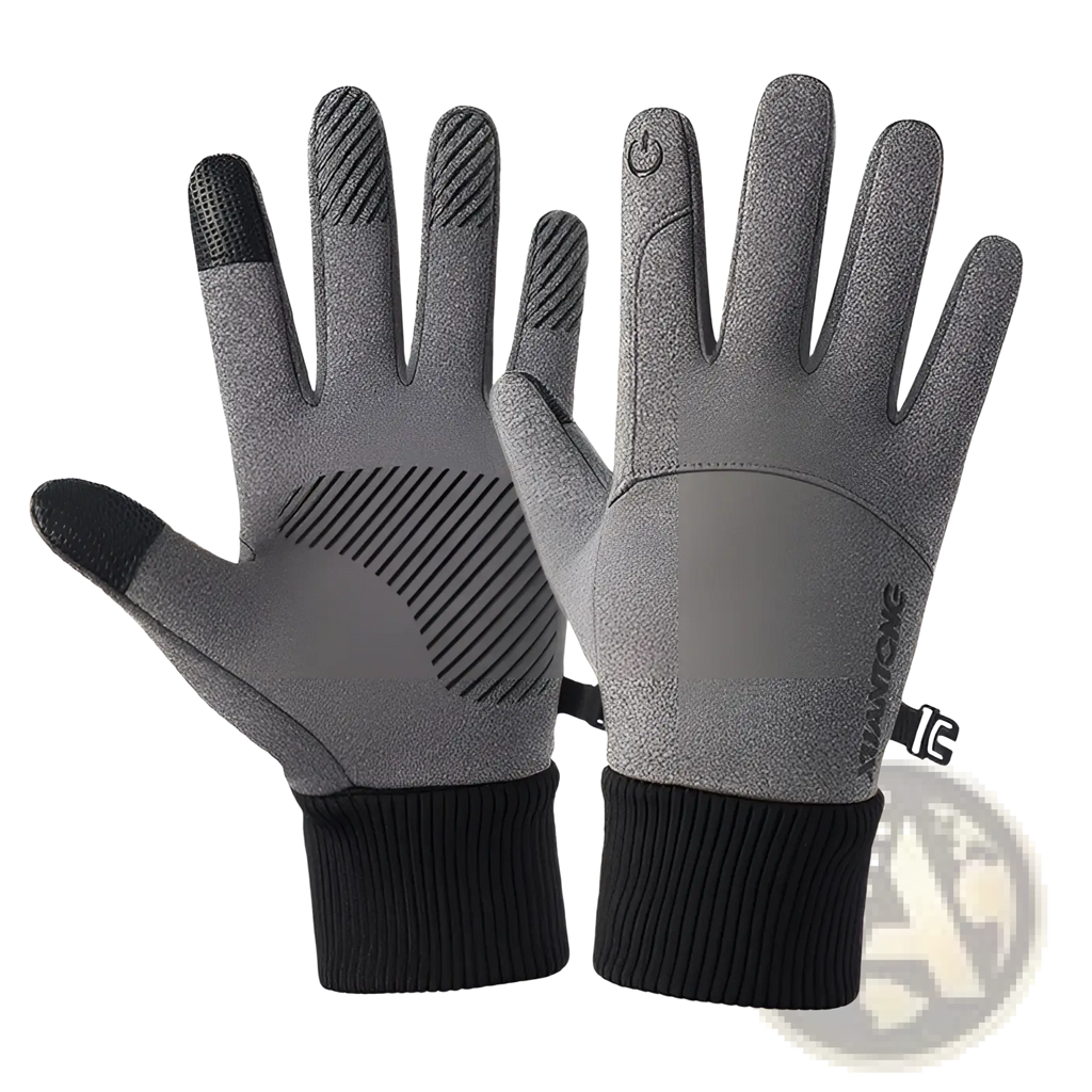 Thermal touchscreen cycling gloves in gray with black fingertips ribbed cuffs and textured palm for enhanced grip
