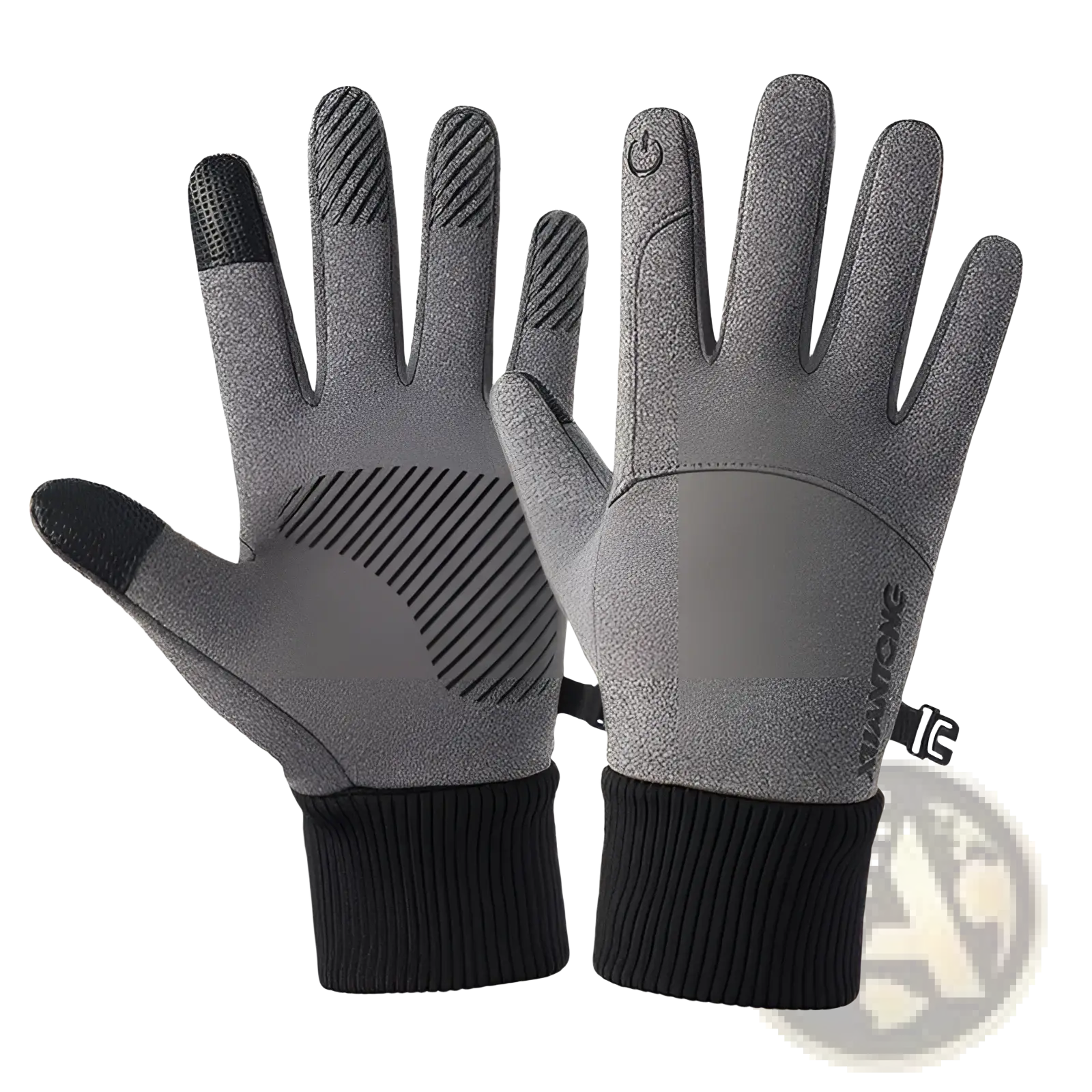 Thermal touchscreen cycling gloves in gray with black fingertips ribbed cuffs and textured palm for enhanced grip