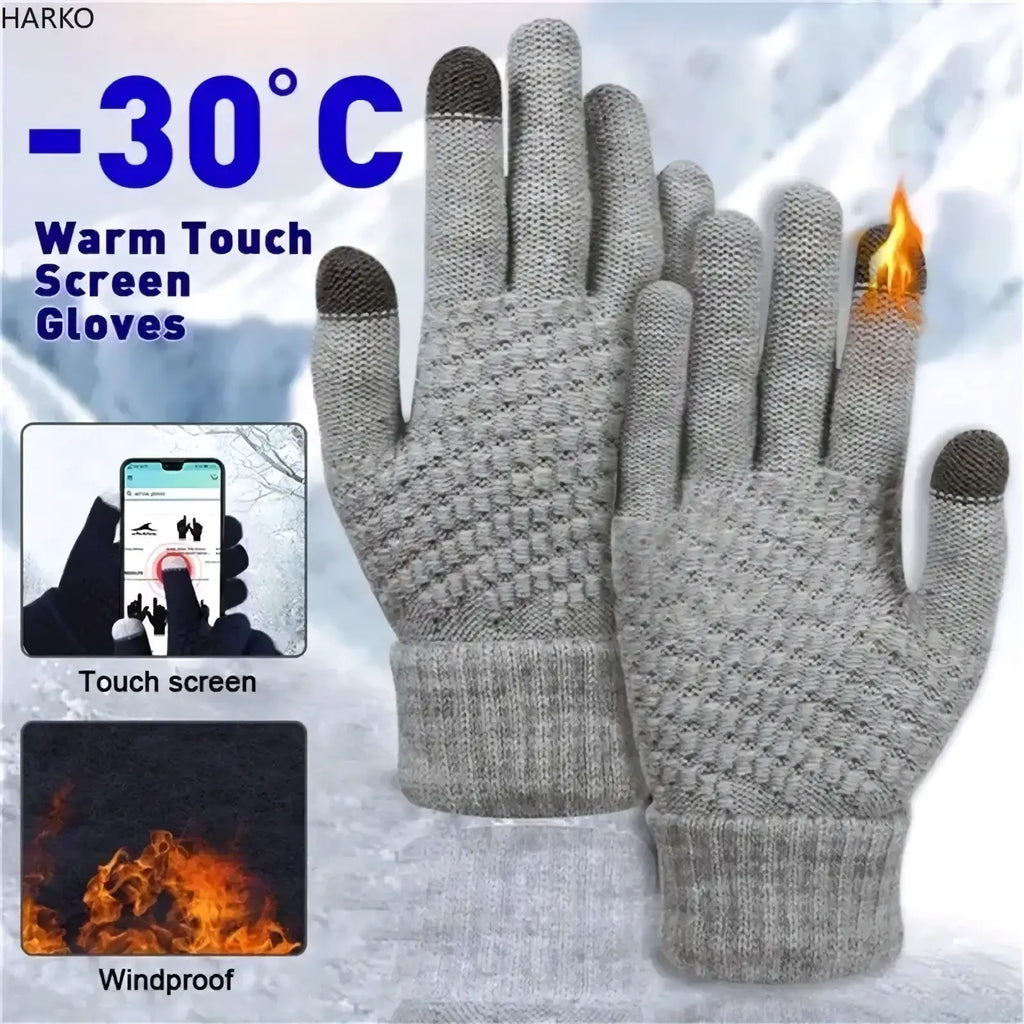 Thermal touchscreen winter gloves for men and women in gray with black fingertips windproof material for -30°c use