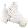 White knitted thermal touchscreen winter gloves with gray fingertips and ribbed cuffs for men and women