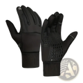 Black thermal touchscreen winter sports gloves with textured palm and perforated grip area for enhanced control