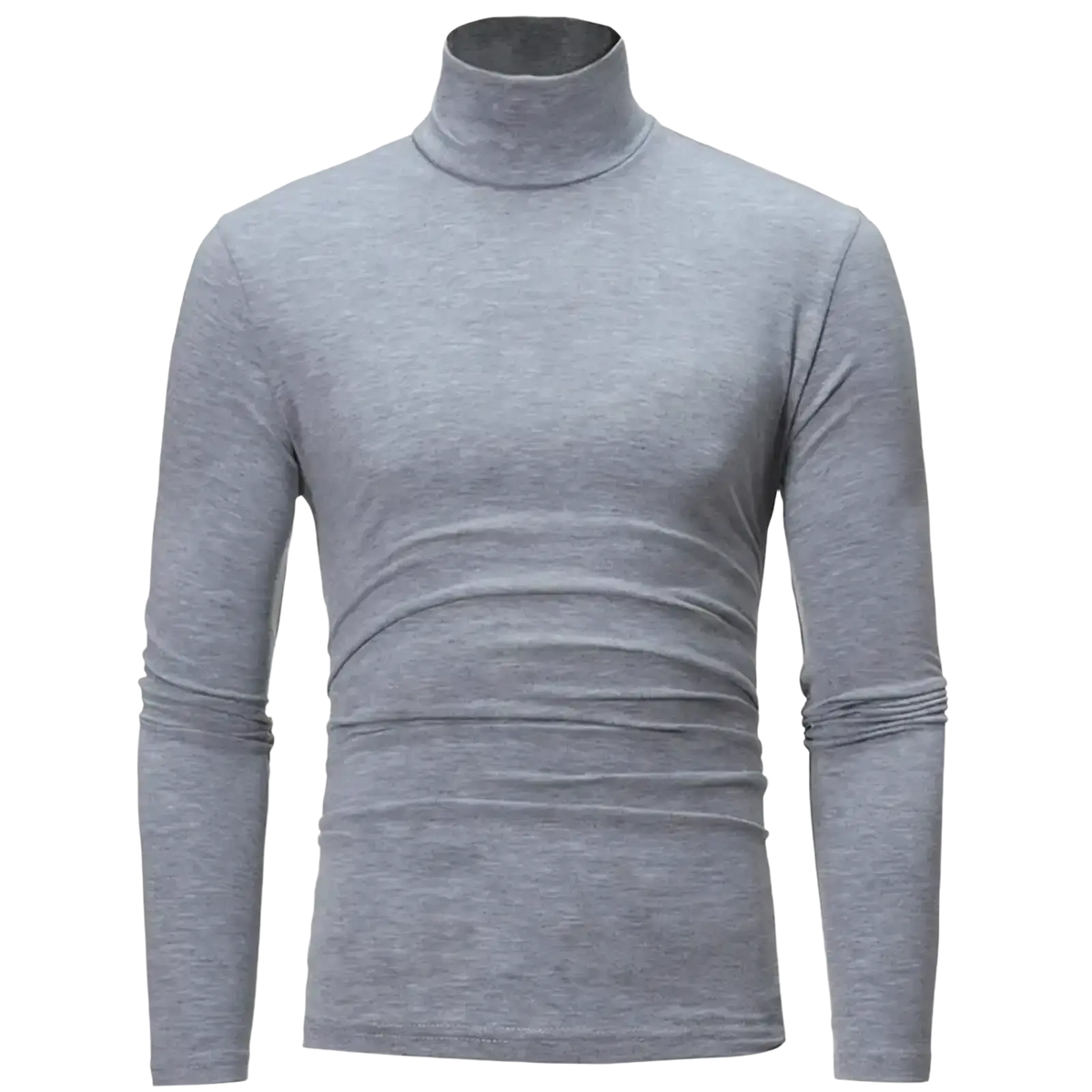 Slim fit long sleeve gray turtleneck thermal shirt with soft stretchy fabric and ribbed cuffs for men’s winter wear