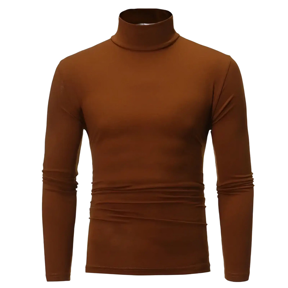 A sleek solid brown slim fit long sleeve thermal shirt with a smooth knit texture for men winter clothes
