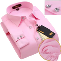A pink kidon thermal velvet dress shirt for men with crystal buttons and a crisp collar
