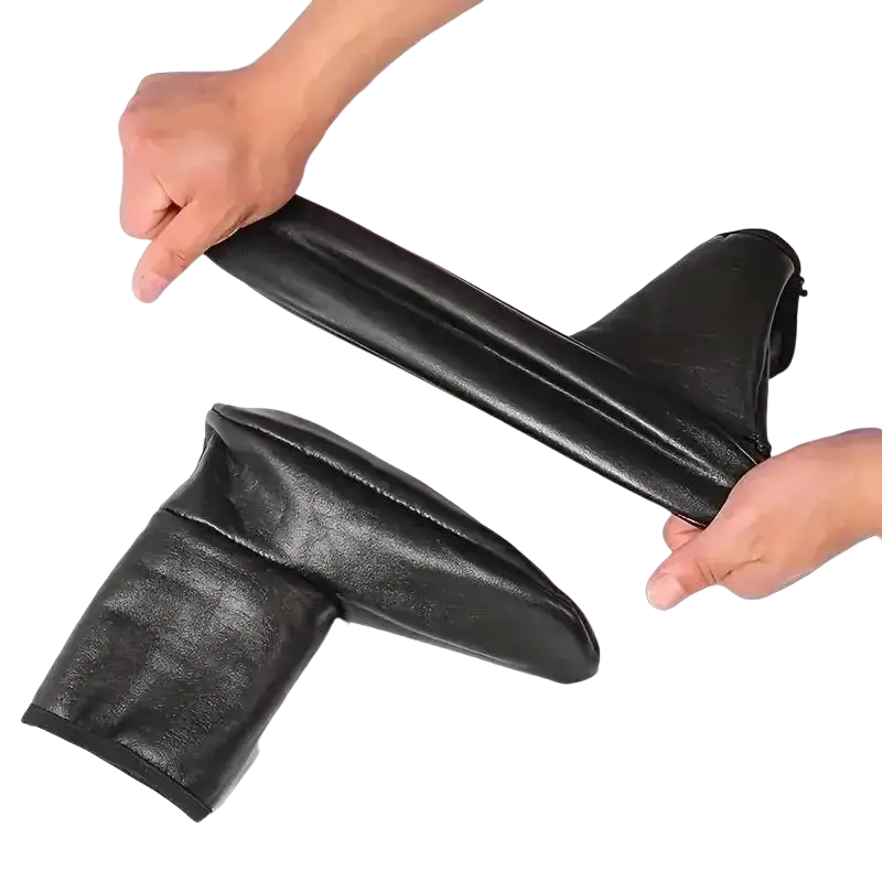 Black elastic fabric arm warmers with smooth glossy finish and snug flexible fit for middle tube winter socks usage