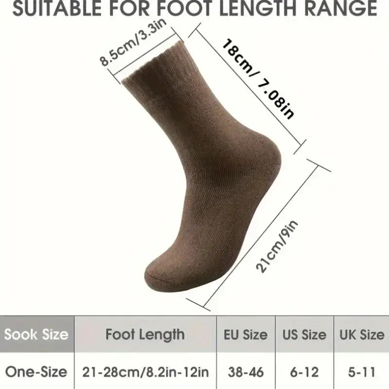 Brown knit thick men winter snow sock with ribbed cuff smooth toe fits feet 8.2 to 12 inches random color