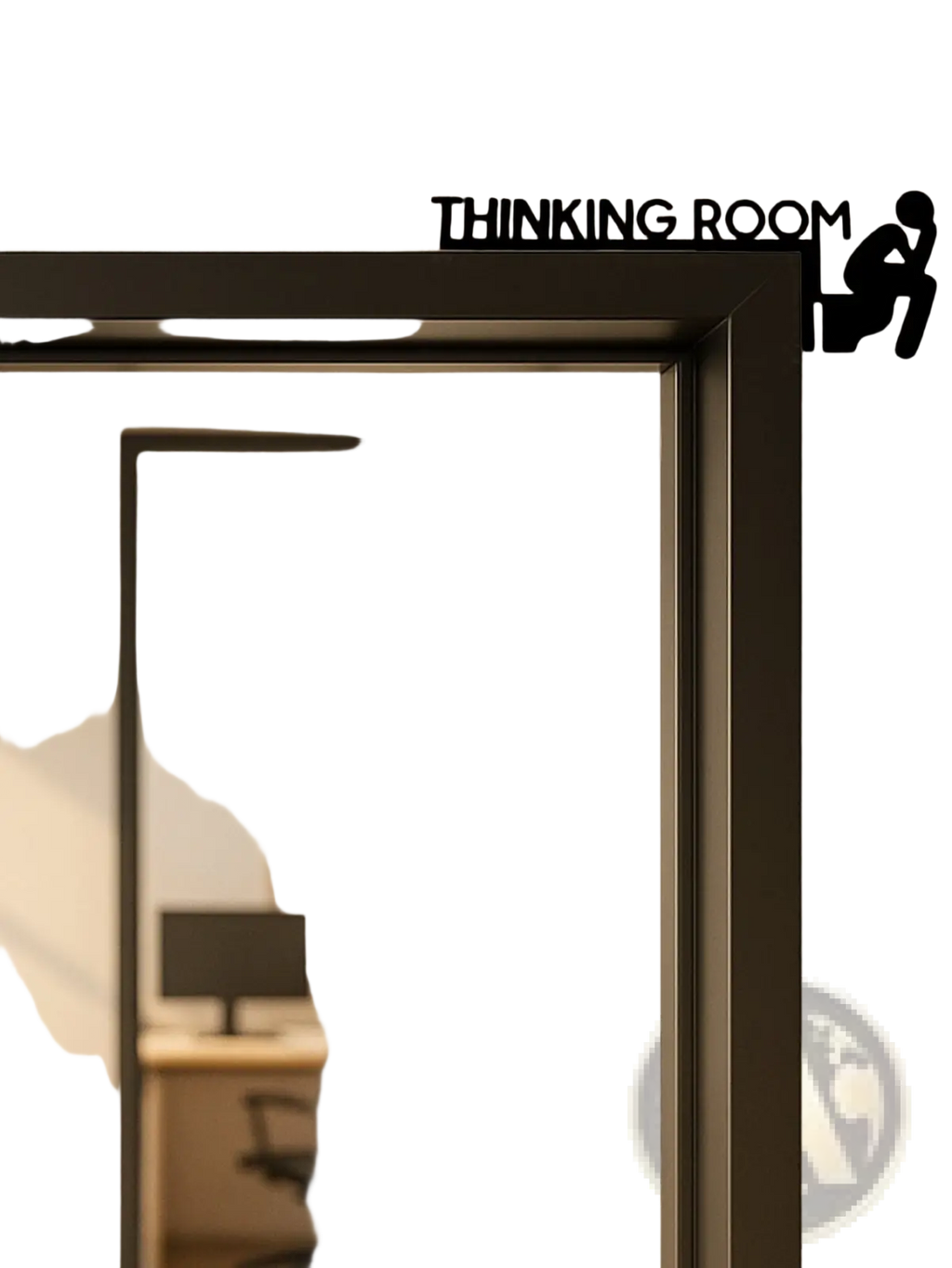 Thinking room metal wall art featuring a black minimalist silhouette of a person in contemplation for modern toilets