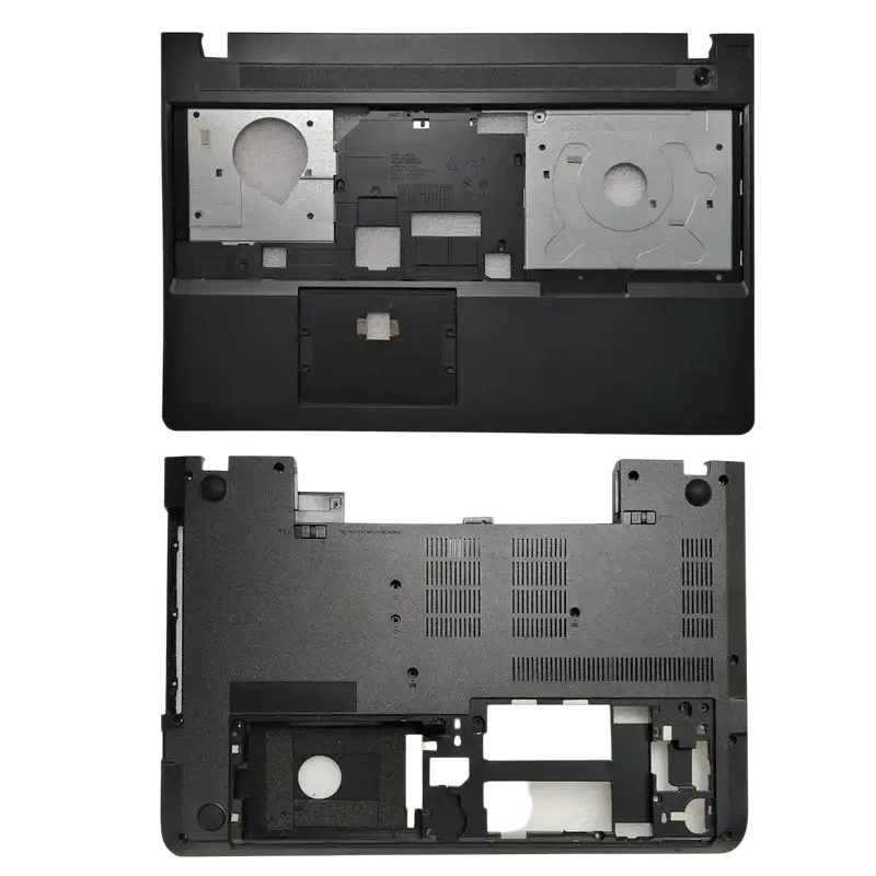 Black plastic laptop base with cooling vents and cutouts for internal components for thinkpad e570 e570c e575 models backside