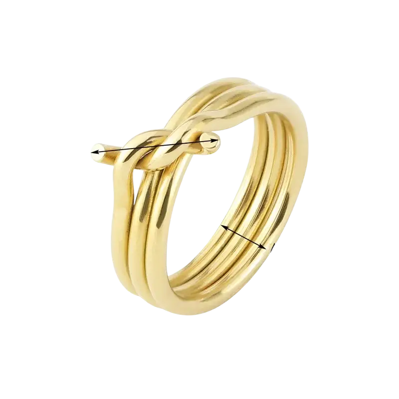 Gold color three circles knot ring in stainless steel with multi-strand twisted circles knot shape for women