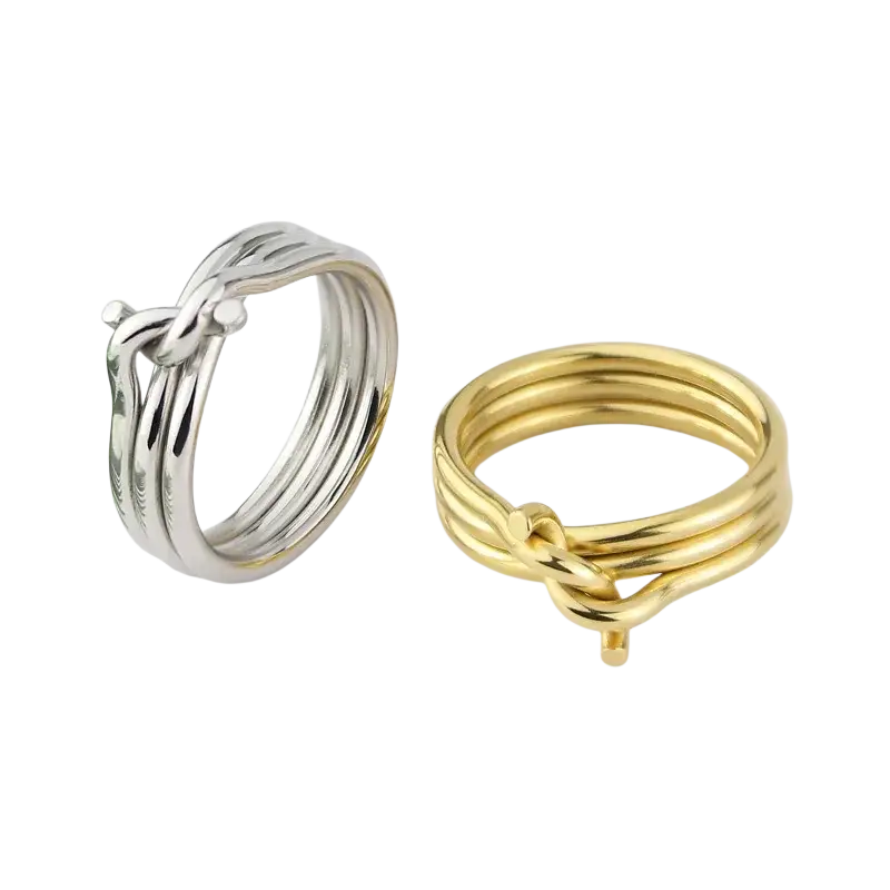 Silver and gold color stainless steel three circles knot ring with layered twisted bands for women