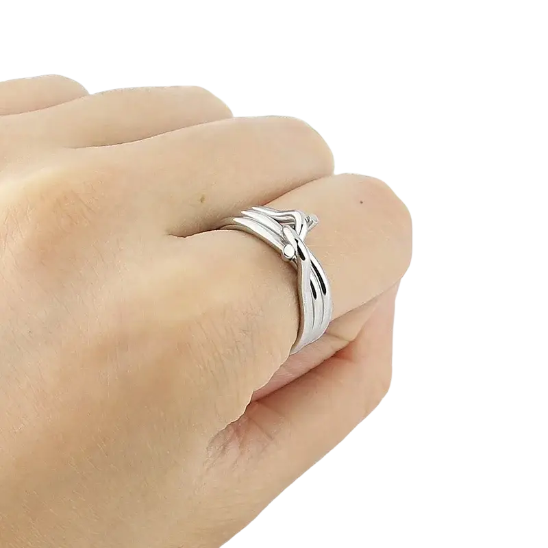 Silver three circles knot ring with gold color stainless steel band and small central gemstone