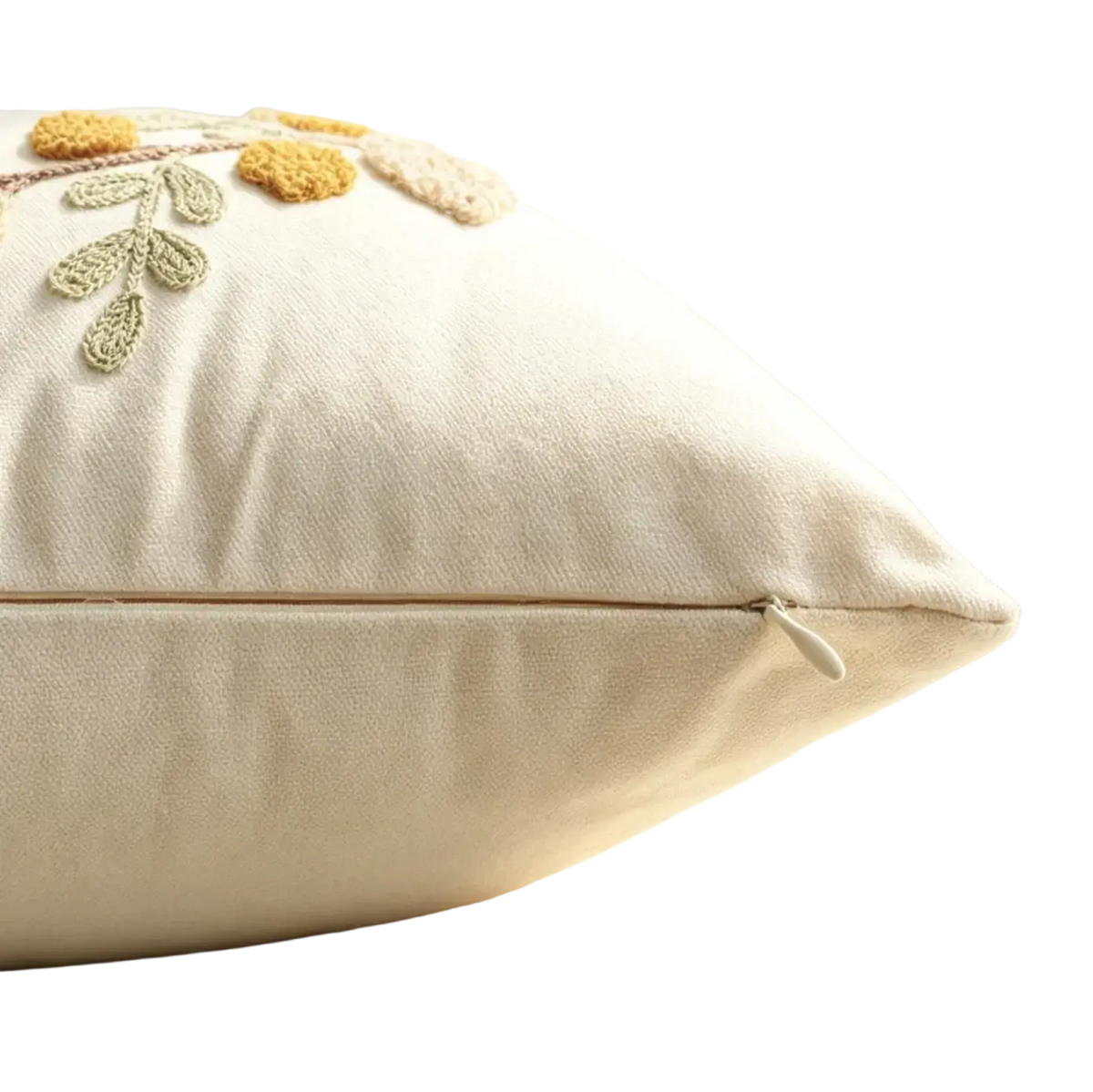 Cream-colored throw pillow cover with embroidered yellow and green floral autumn leaf design 45x45cm cushion cover