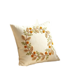 Cream-colored throw pillow cover with embroidered autumn wreath of golden-orange berries and beige-green leaves 45x45cm