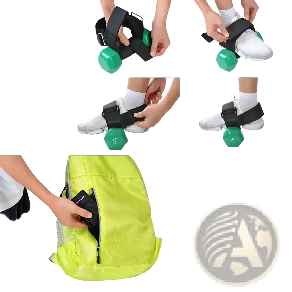 Green hexagonal tibialis trainer ankle weight with black adjustable strap for secure foot attachment use