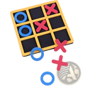 Tic-tac-toe wooden board game for kids and adults with a yellow plastic board and blue and red game pieces
