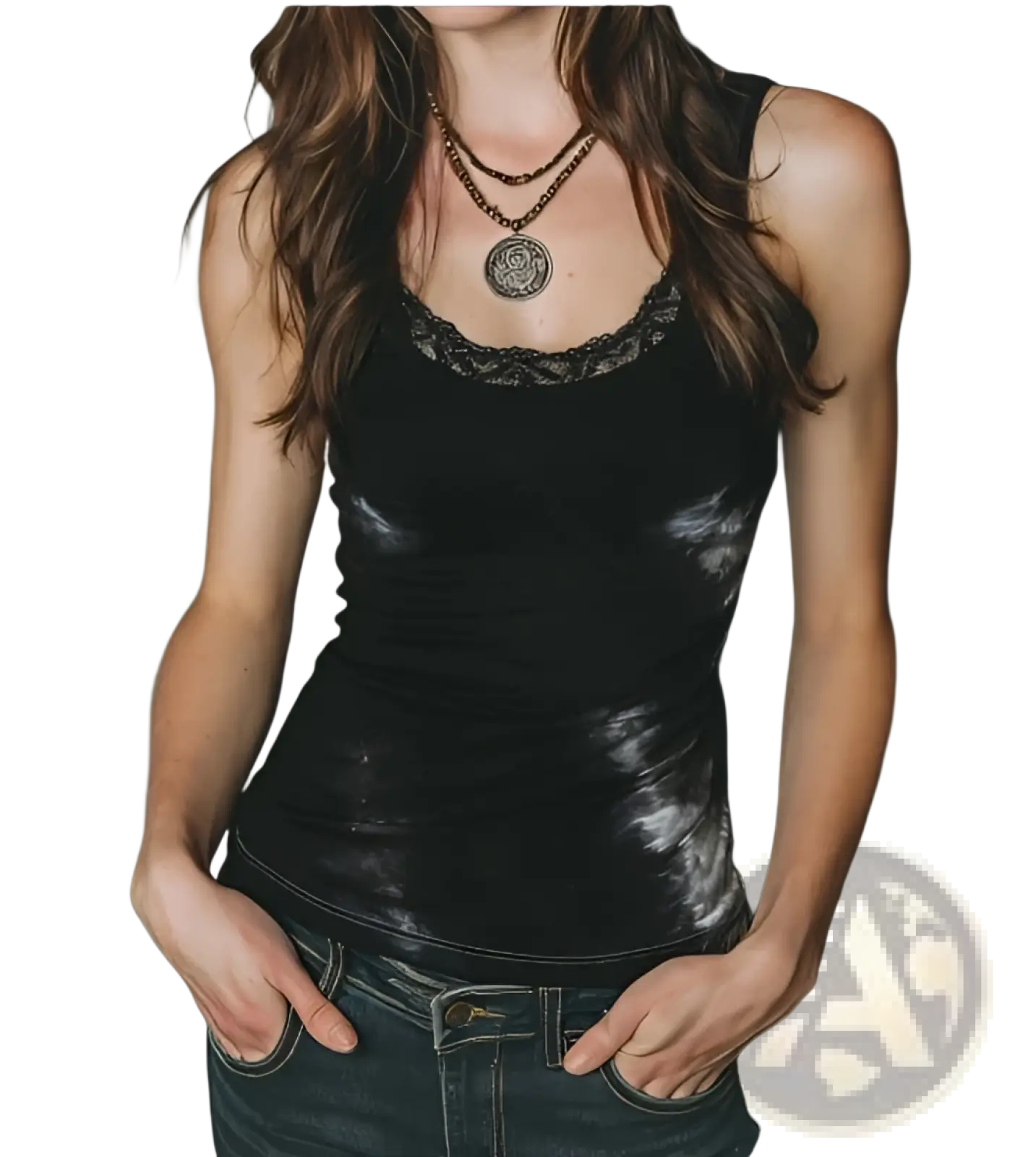 Black tie dye velvet tank top with lace trim featuring a stylish and elegant design for casual wear