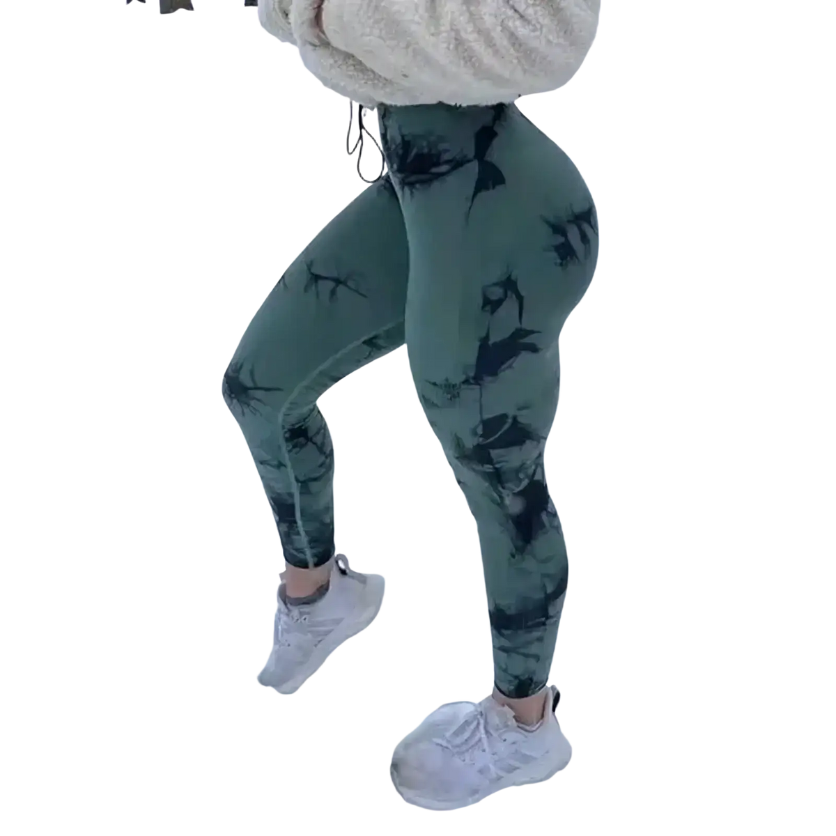 Teal and black tie dye seamless scrunch gym leggings with a snug, form fitting design perfect for gym workouts