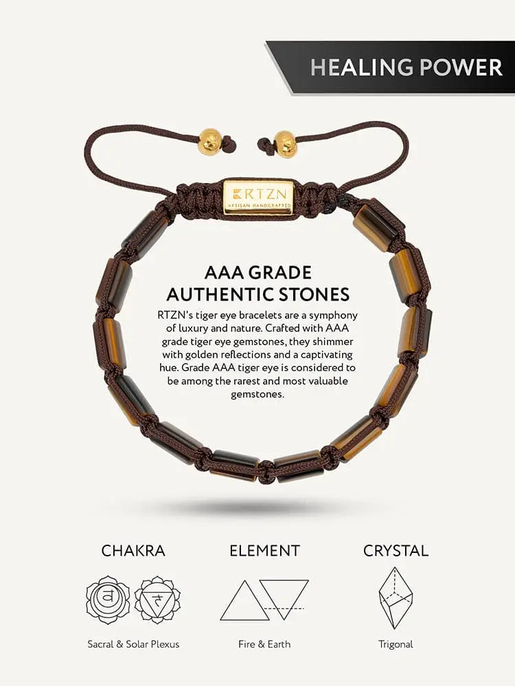 Brown braided cord Havana tiger eye beaded bracelet with aaa grade gemstones golden reflections and gold plated rtzn tag
