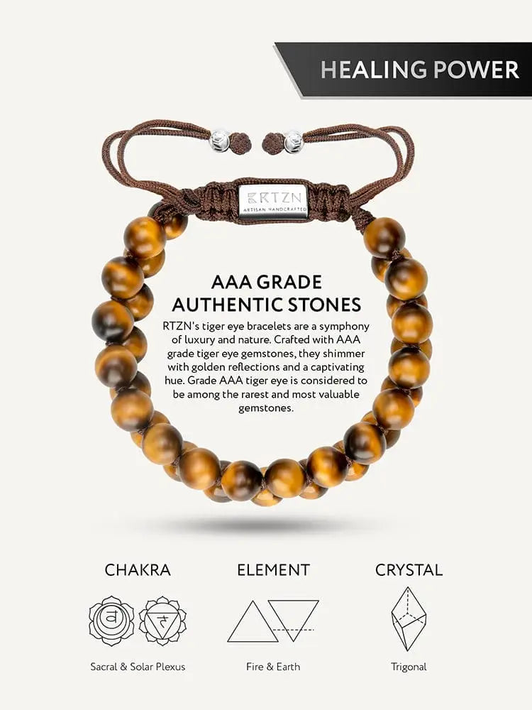 Brown braided cord double strand bracelet with golden-hued aaa grade tiger eye stones and silver-toned clasps