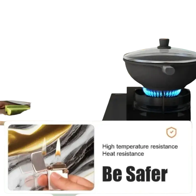 Black non-stick wok with clear glass lid on electric stove burner alongside waterproof tile stickers with adhesive backing