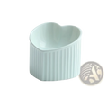 A delicate light blue ceramic cat bowl with a heart-shaped top and vertical ridged sides from a 4-pack set
