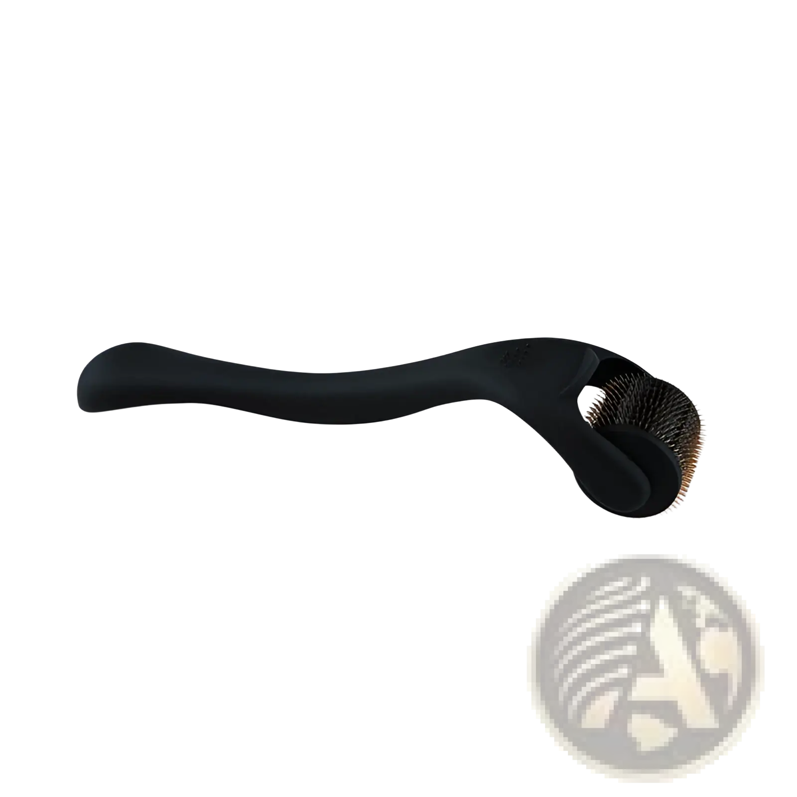 Titanium beard roller matte black with a smooth ergonomic handle and dense fine metallic microneedles for skin needling