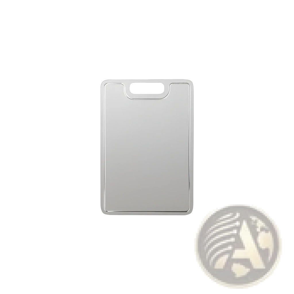 Titanium cutting board silver rectangular portable metal chopping board with smooth reflective surface and rounded corners