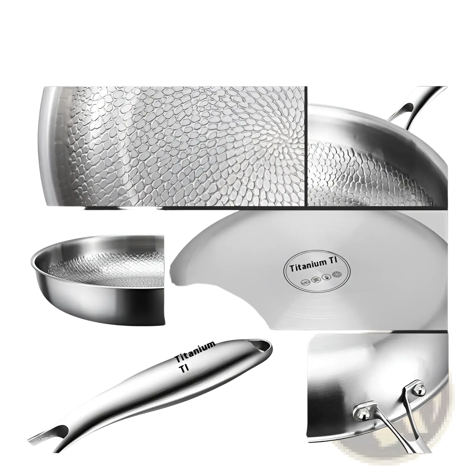 Silver titanium hammered non-stick wok with sleek modern design for versatile frying and cooking use