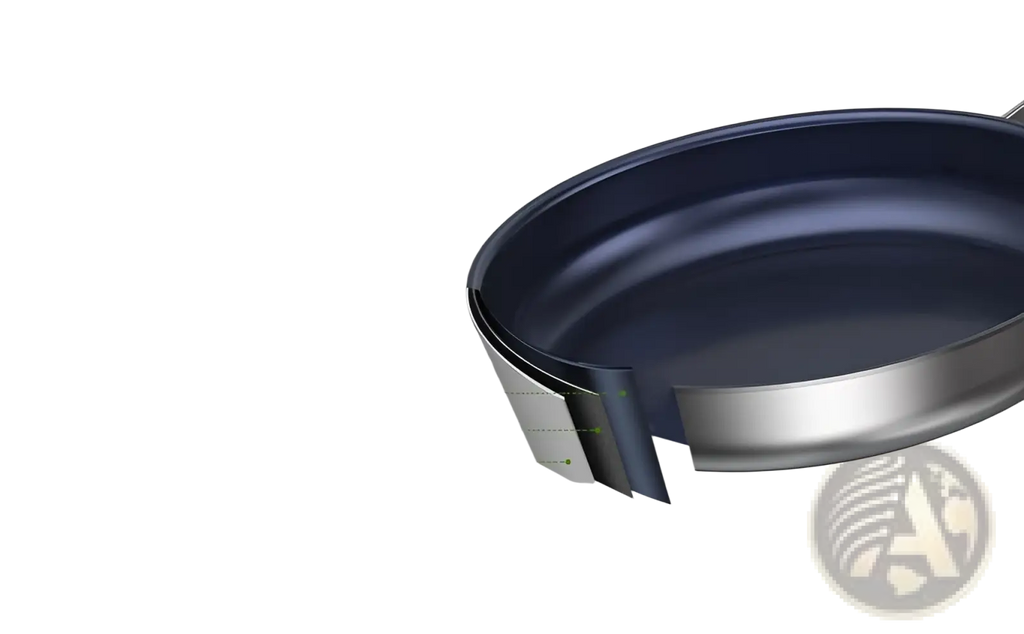 Dark blue titanium non-stick frying pan with stainless steel exterior and three-layer construction 10-inch size