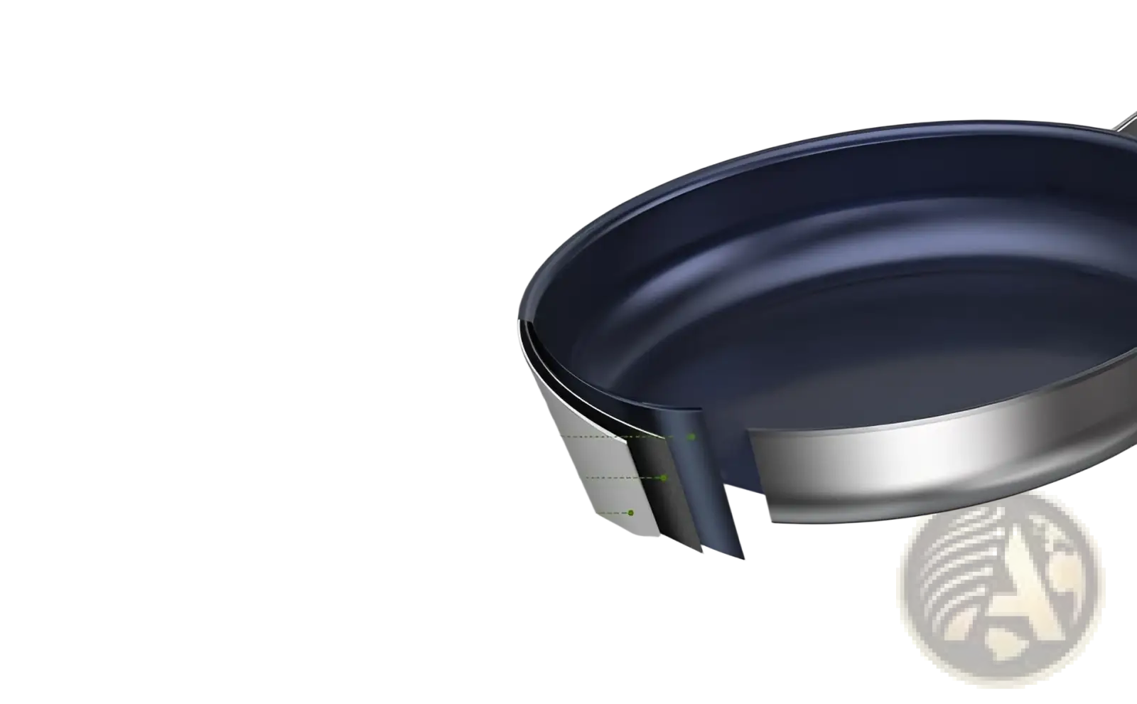 Dark blue titanium non-stick frying pan with stainless steel exterior and three-layer construction 10-inch size