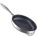Silver-finished titanium non-stick frying pan 10-inch stainless steel with sleek oval shape and sturdy handle