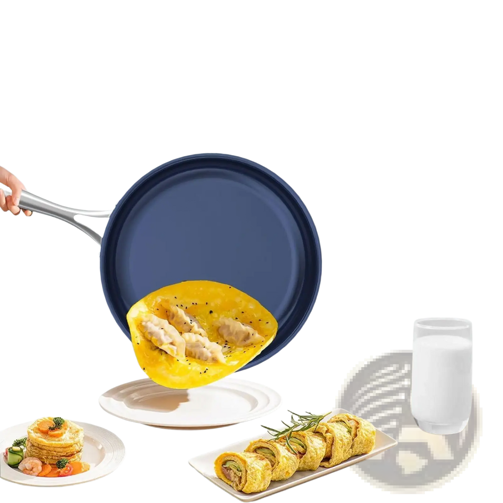 Deep blue titanium non-stick frying pan 10-inch with stainless steel handle ideal for versatile cooking