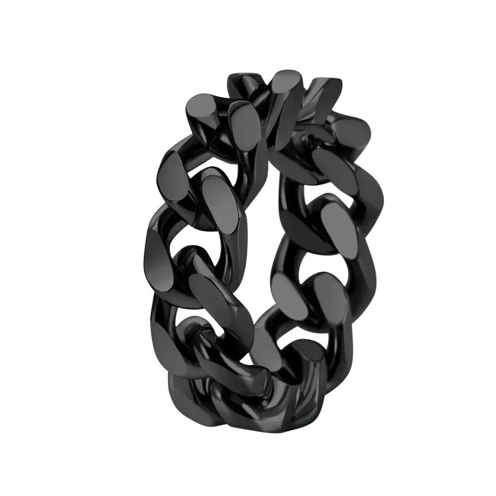 Black stainless steel cuban chain ring with a bold heavy-duty design from titanium steel cuban ring set