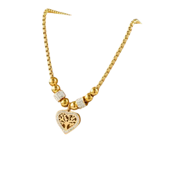 Titanium steel love pendant necklace with a gold chain, heart-shaped tree design, sparkling stones, and heavy sense beads