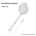 Silver pure titanium colander with perforated round head and textured stainless steel handle in wok spatula set