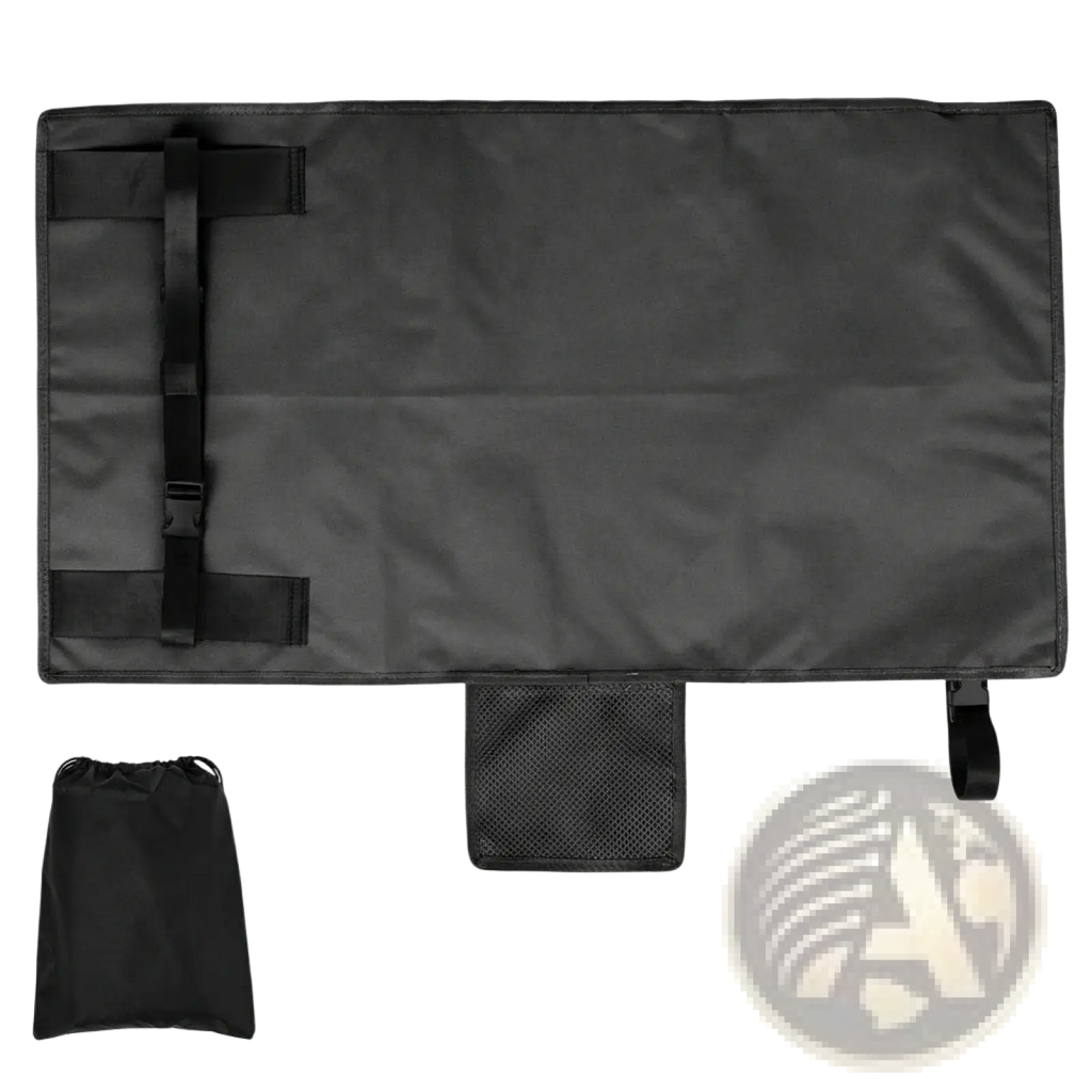 Black durable fabric toddler airplane seat extender travel footrest hammock with adjustable straps and mesh pocket