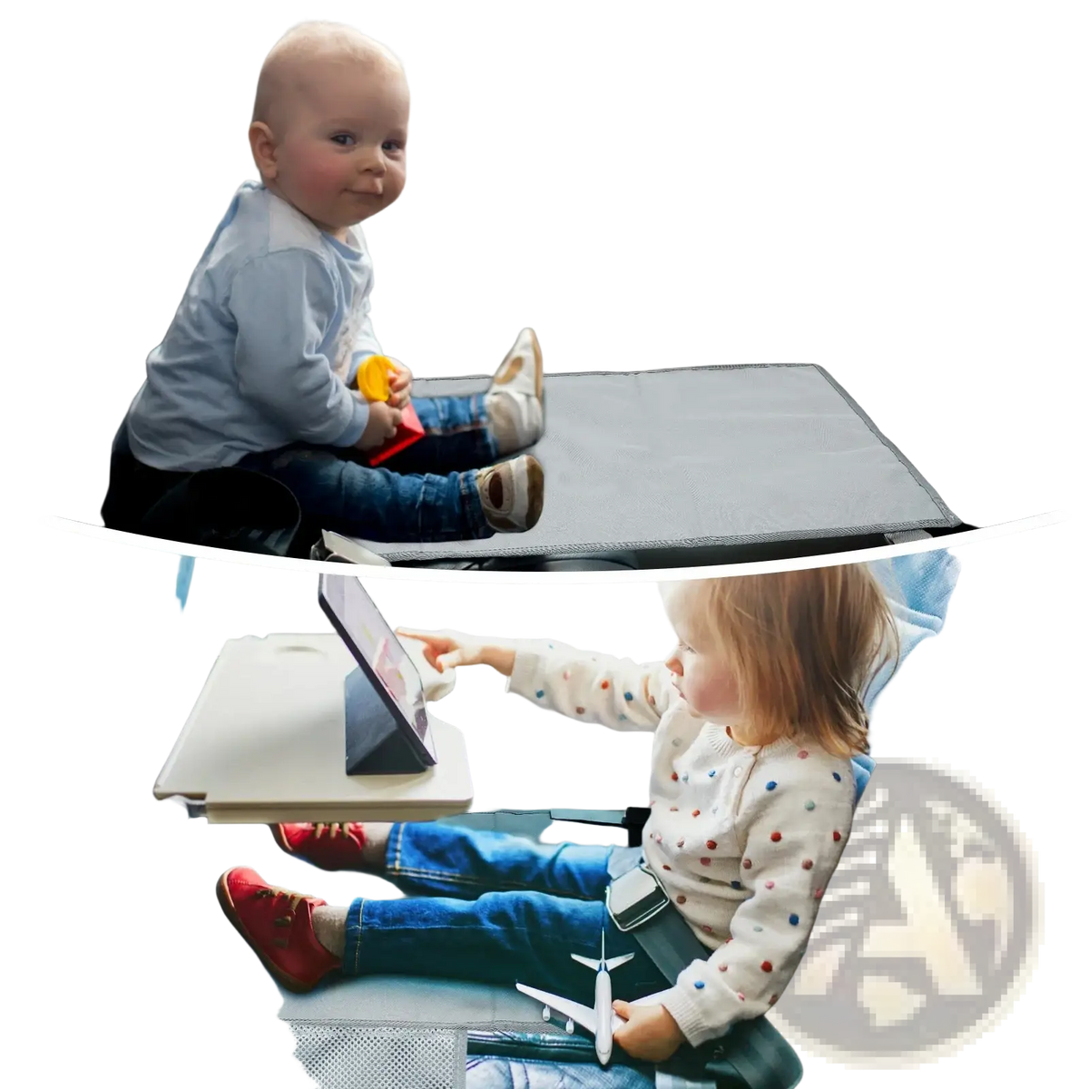 Gray non-slip airplane tray table mat made of durable material for toddler airplane seat extender travel footrest hammock