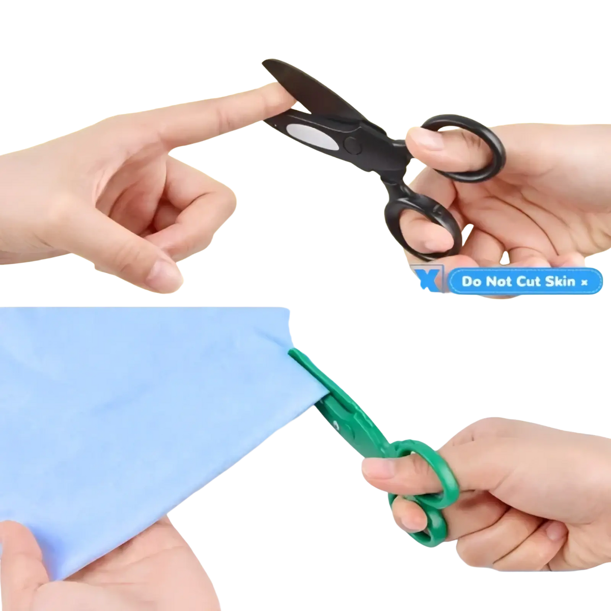 Toddler safety scissors craft set in black and green with child-safe rounded handles for fabric cutting