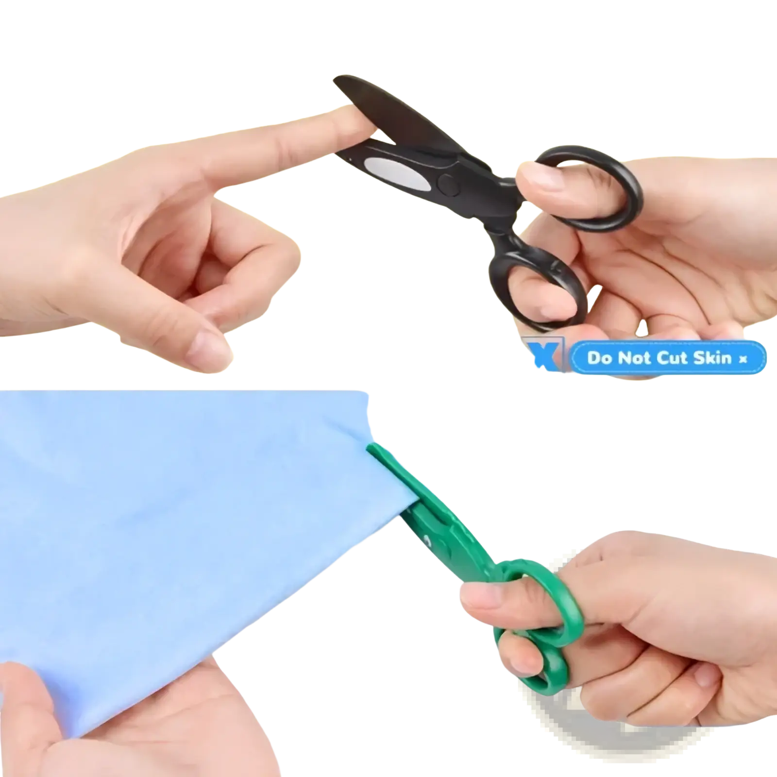 Toddler safety scissors craft set in black and green with child-safe rounded handles for fabric cutting