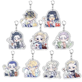 Set of nine tokyo revengers acrylic chibi keychains with colorful printed designs and silver metal clasps