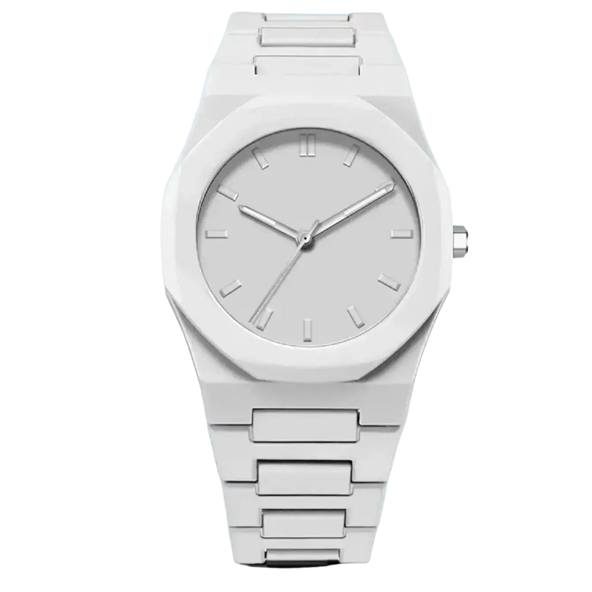 Tomi minimalist white ceramic men watch with silver-toned hands and hour markers on a clean face