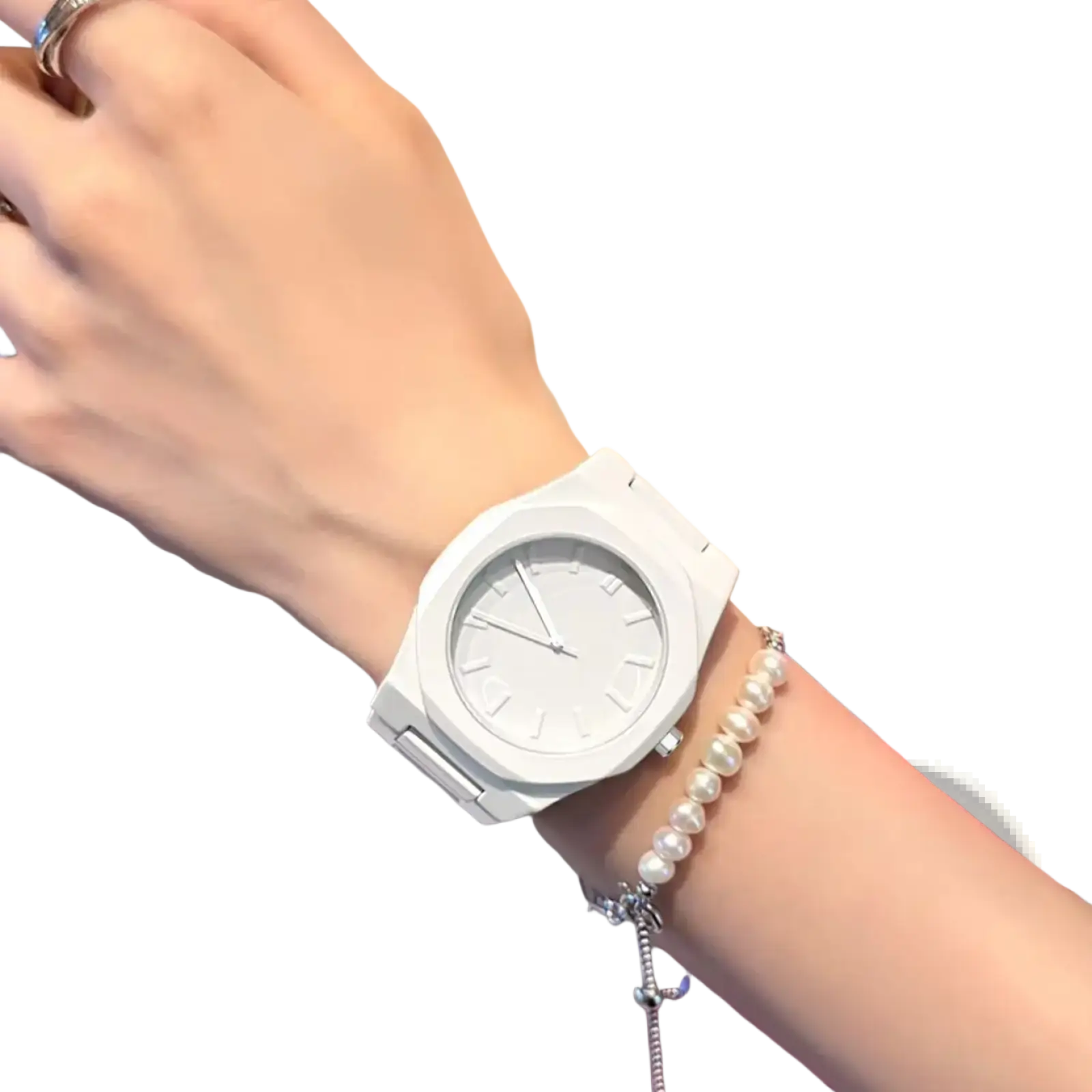 Tomi minimalist white ceramic men watch with silver-toned hands and a sleek minimalist design