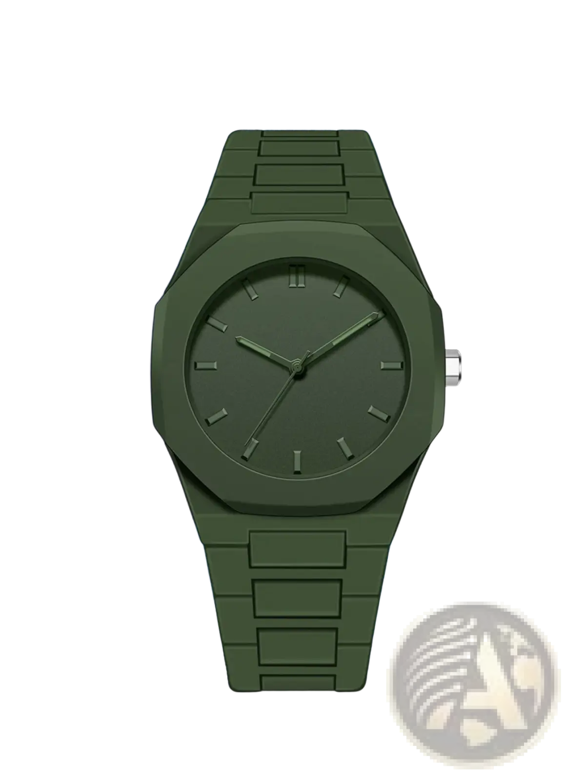 Olive green tomi minimalist white ceramic men watch with octagonal case and matching link bracelet in ceramic material