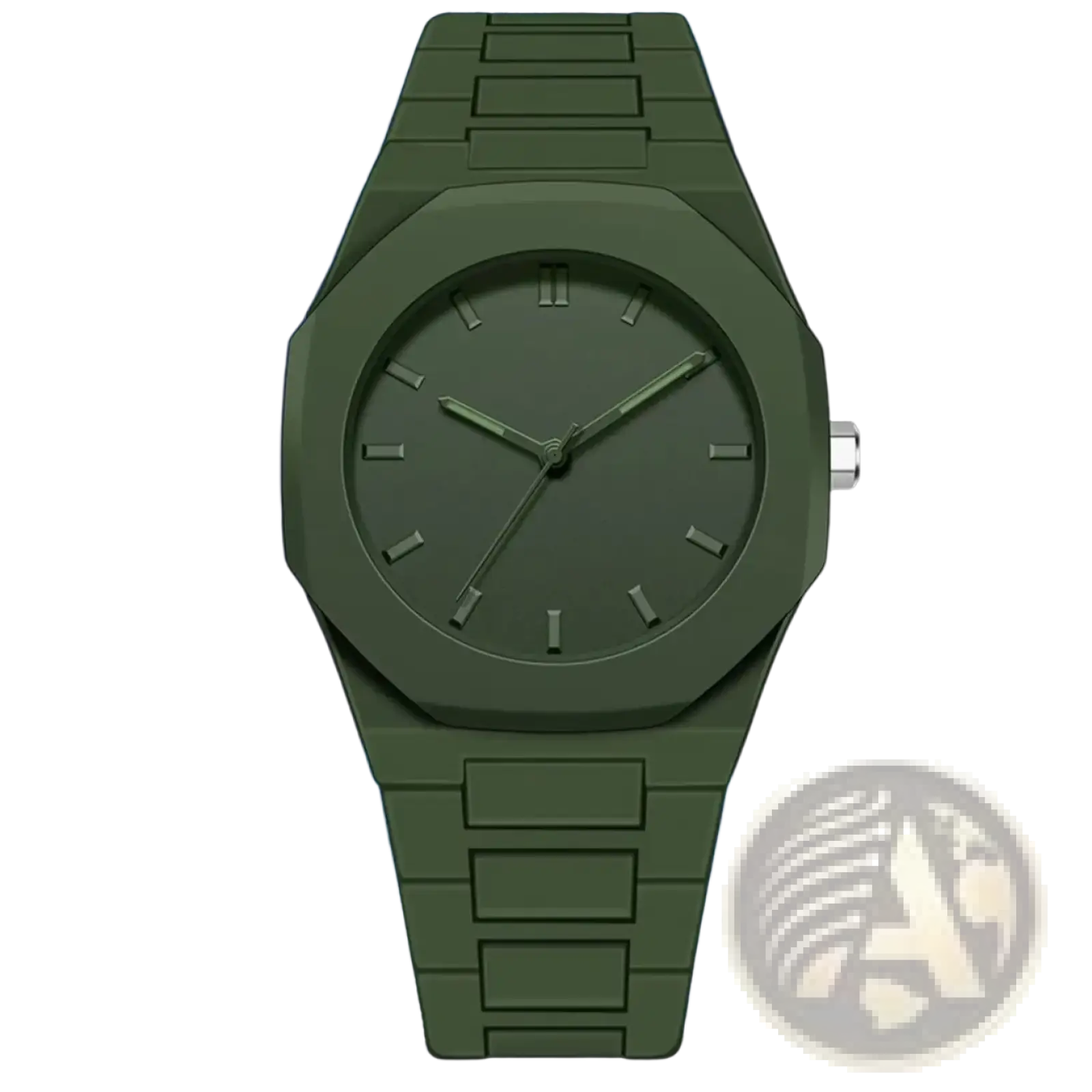 Olive green tomi minimalist white ceramic men watch with octagonal case minimalist dial and silicone strap