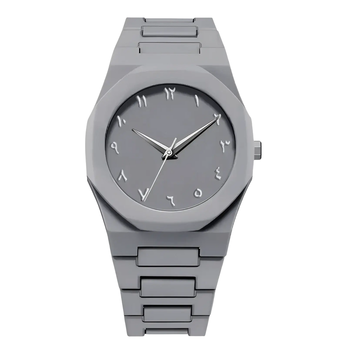 Tomi minimalist white ceramic men watch with sleek monochromatic gray face and minimalist arabic numerals design