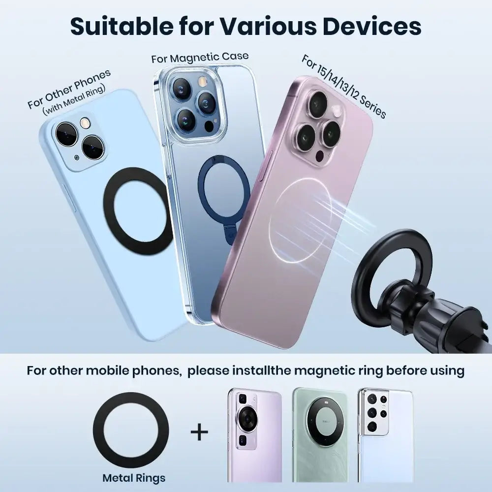 Black magnetic phone ring made of metal for iphone 15 14 13 12 series compatible with topk magnetic car holder back view