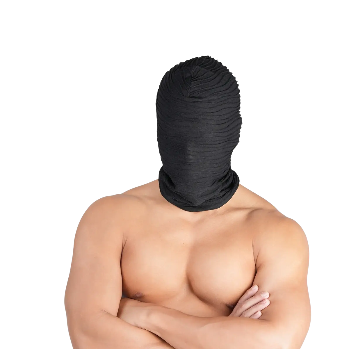 Black ribbed fabric torn mesh hood covering head and neck for mask mummy torn Halloween cosplay use